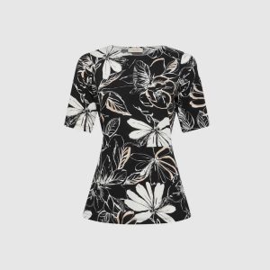 LAURA Leaf Print Peplum Top