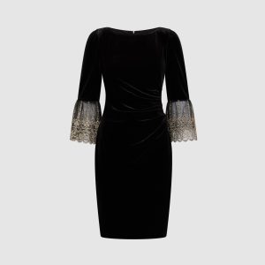 LAURA Mesh Bell Sleeve Velvet Dress