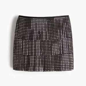 H&M RHINESTONE-DECORATED FRINGED SKIRT