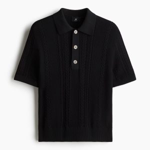 H&M Regular-Fit Cable-Knit Polo Shirt