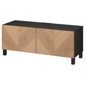 IKEA BESTÅ TV bench with doors, black-brown/Hedeviken/Stubbarp oak veneer, 47 1/4x16 1/2x18 7/8 "