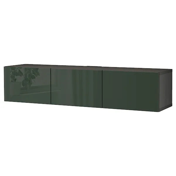 IKEA BESTÅ TV bench with doors, black-brown/Selsviken dark olive-green, 70 7/8x16 1/2x15 "