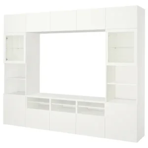 IKEA BESTÅ TV storage combination/glass doors, white/Lappviken white clear glass, 118 1/8x16 1/2x91 "