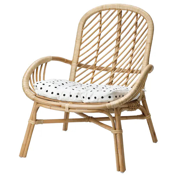 IKEA BROBOCK / BJÖRKTRAST Chair with cushion, rattan white/black