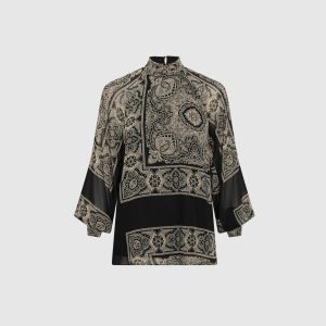 LAURA Scarf Print Mock Neck Blouse