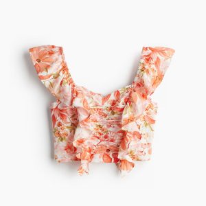 H&M Linen-blend Cropped Blouse