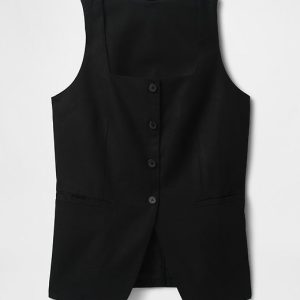 Gap Linen-Blend Square-Neck Longline Vest