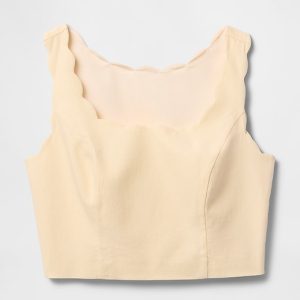 Gap Linen-Blend Scalloped Cropped Top