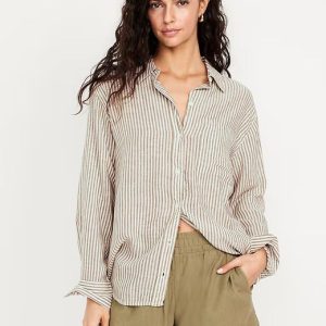 Old Navy Button-Down Linen-Blend Striped Shirt