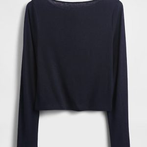 Gap Linen-Blend Cropped Boatneck T-Shirt