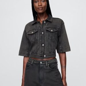 Gap Heavyweight French Terry Denim Cropped Jacket
