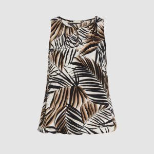 LAURA Sleeveless Leaf-Print Keyhole Top