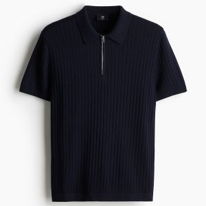 H&M Slim-Fit Rib-Knit Polo Shirt
