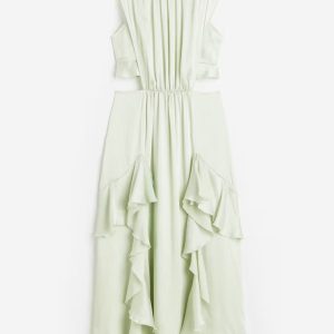 H&M Flounce-trimmed Satin Dress