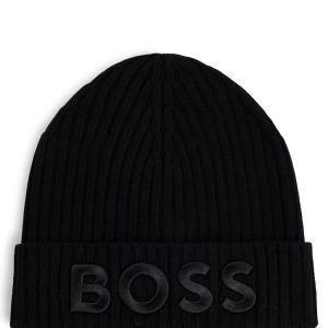 BOSS WOOL BEANIE HAT WITH EMBROIDERED LOGO