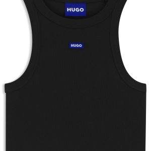 HUGO Tank top in ribbed stretch cotton with logo badge