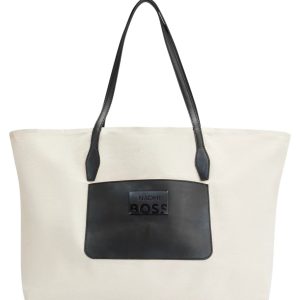 BOSS NAOMI X BOSS LEATHER-TRIMMED SHOPPER BAG WITH DETACHABLE POUCH