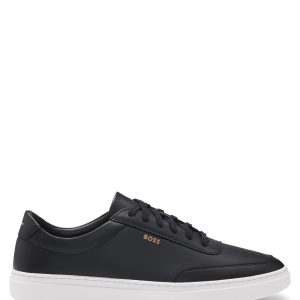 Boss Coated-leather trainers with gold-tone logo