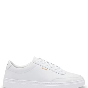 Boss Coated-leather trainers with gold-tone logo