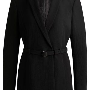 HUGO REGULAR-FIT BLAZER IN SEERSUCKER WITH BUCKLED BELT