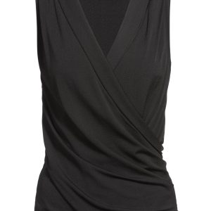 BOSS Sleeveless wrap-front top in stretch crepe