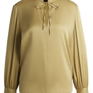 BOSS Relaxed-fit blouse in stretch silk with keyhole neckline