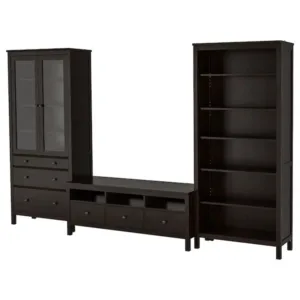 IKEA HEMNES TV storage combination, black-brown/clear glass, 128 3/8x77 1/2 "