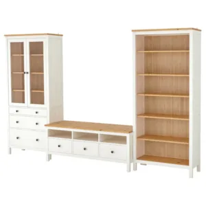 IKEA HEMNES TV storage combination, white stain/light brown clear glass, 128 3/8x77 1/2 "