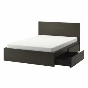 IKEA MALM High bed frame/2 storage boxes, dark brown veneer/Luröy, Queen