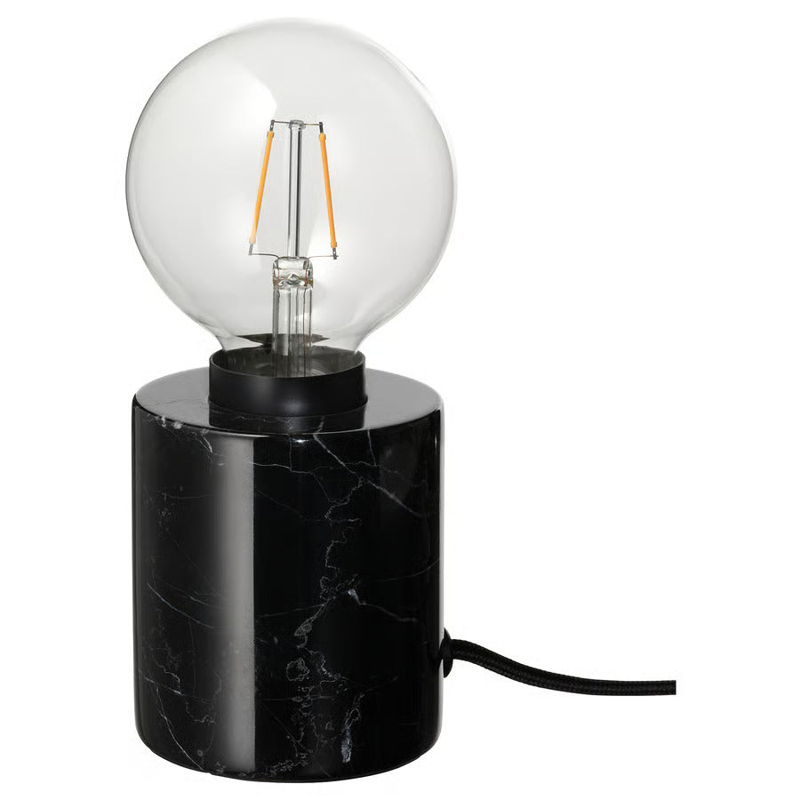 IKEA MARKFROST / LUNNOM Table lamp with LED bulb, marble black/globe clear