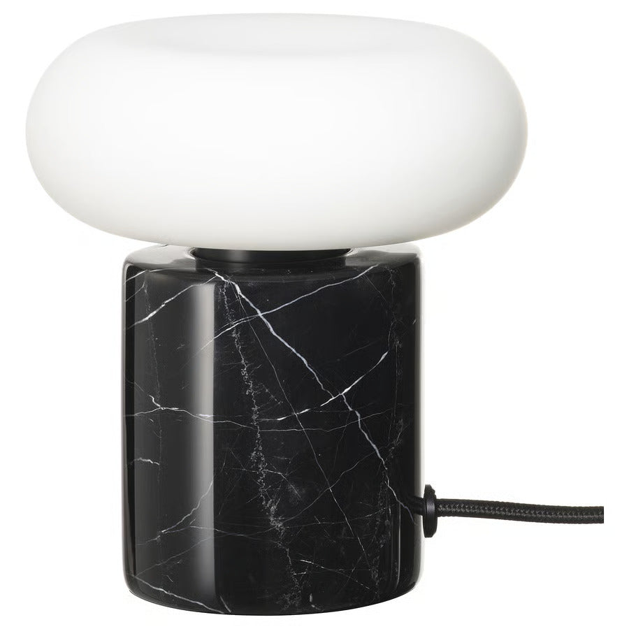 IKEA MARKFROST / MOLNART Table lamp with LED bulb, black/marble black