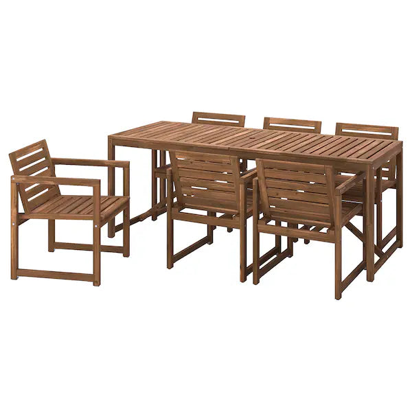 IKEA NÄMMARÖ Table+6 armchairs, outdoor, light brown stained, 78 3/4 "