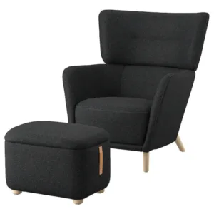 IKEA OSKARSHAMN Wing chair with ottoman, Gunnared black/gray