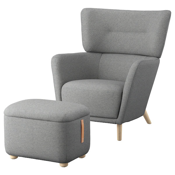 IKEA OSKARSHAMN Wing chair with ottoman, Tibbleby beige/gray
