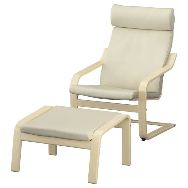 IKEA POÄNG Armchair and ottoman, birch veneer/Glose off-white