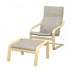 IKEA POÄNG Armchair and ottoman, birch veneer/Knisa light beige