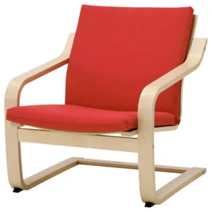 IKEA POÄNG Low-back armchair, natural/beige/Vissle red