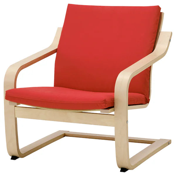 IKEA POÄNG Low-back armchair, natural/beige/Vissle red