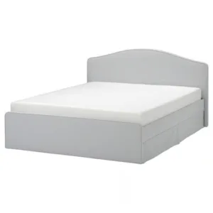 IKEA RAMNEFJÄLL Upholstered bed frame, Klovsta gray/white/Luröy, Queen