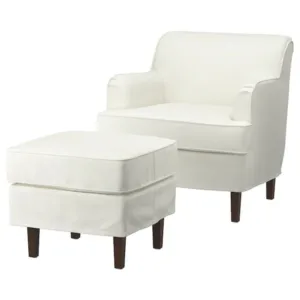 IKEA ROCKSJÖN Armchair with ottoman, Blekinge white