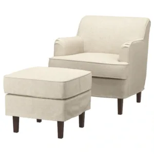 IKEA ROCKSJÖN Armchair with ottoman, Kilanda light beige