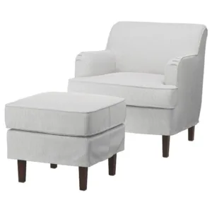 IKEA ROCKSJÖN Armchair with ottoman, Klovsta gray/white