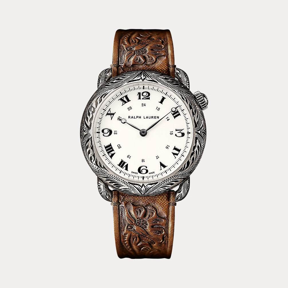 Ralph Lauren Round 45 MM Engraved Sterling Watch