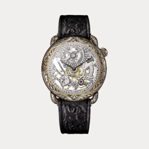 Ralph Lauren 45 MM Engraved Rose Gold Skeleton Watch