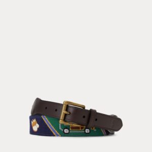 Ralph Lauren Leather-Trim Logo Needlepoint Belt