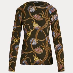 Ralph Lauren Belting-Print Cotton Long-Sleeve Tee