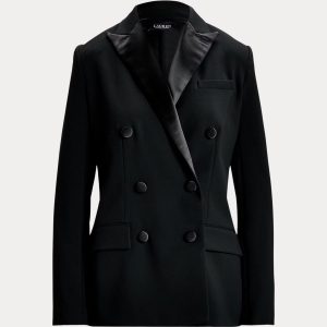 Ralph Lauren Double-Breasted Satin-Trim Crepe Blazer
