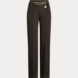 Ralph Lauren Chain-Trim Pleated Jersey Wide-Leg Pant