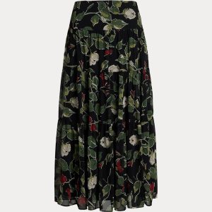 Ralph Lauren Floral Crinkle Georgette Tiered Skirt