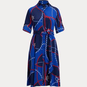Ralph Lauren Rope-Print Crepe Shirtdress
